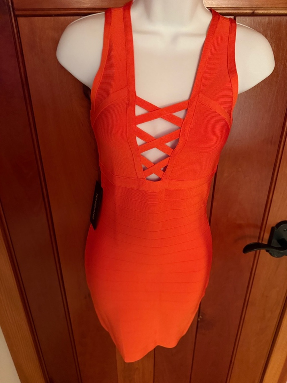 Marciano Orange Strappy Bodycon Mini Dress